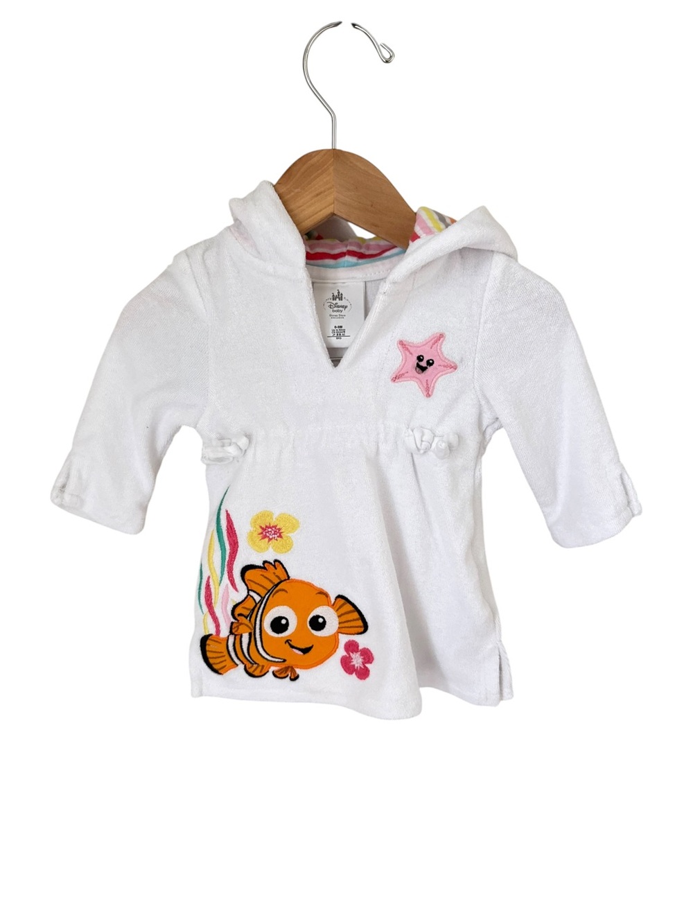 Disney White Hooded Terry Swim Coverup with Orange Nemo & Pink Star